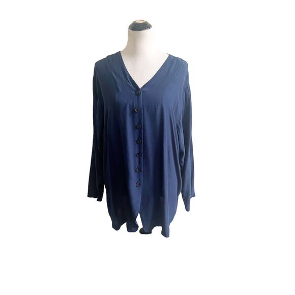 Express Button Front Relaxed Lagenlook Navy Tunic Size Large Minimalist - Picture 1 of 12